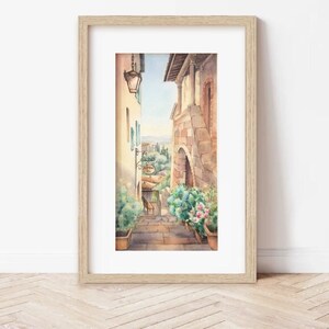TOSCANA, Italia | Borgo toscano medievale, Montalcino (Grosseto) | Acquerello Originale, cm 15x30