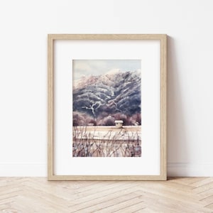 VALSUGANA, Veneto | Colori d'Inverno, acquerello originale 15x21 cm, paesaggio inverno, neve, piccola casa