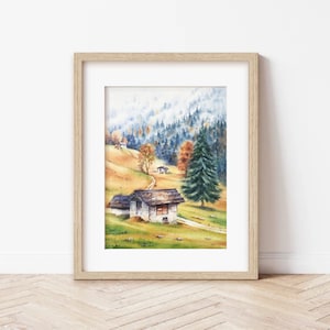 VENETO, Italia | Colori d’Autunno, Baita di Montagna, Passo Cereda, Acquerello Originale 18x24 cm