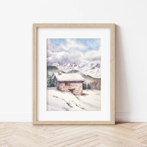 VAL D'AOSTA, Champoluc | Baita nella neve, Acquerello Originale, 18x26 cm, alpi italiane