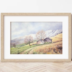 PIEMONTE, Baita nelle Alpi, Italia | Acquerello 22x35 cm, paesaggio di montagna, alpe sette fontane, valle Oropa