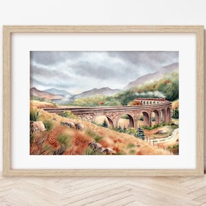 Il Viadotto dell'Hogwarts Express  | Acquerello originale 23x31 cm, treno harry potter, autunno, arte fantasy, glenfinnan, acquista ora!