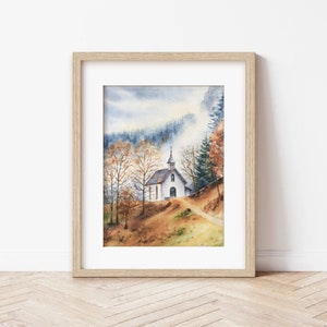 VENETO, Italia | Colori d’Autunno, Chiesetta di Montagna, Passo Cereda, Acquerello Originale 18x24 cm