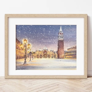 Venezia, Piazza San Marco | Acquerello Originale, 23x31 cm, Acquerello Venezia Innevata