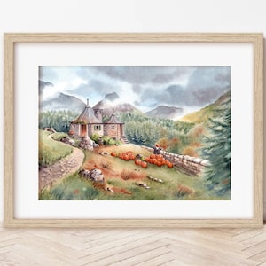 Autunno alla Capanna di Hagrid | Acquerello originale 23x31 cm | Arte fantasy, Hogwarts, Hagrid's Hut, regalo Harry Potter, acquista ora!