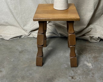 Vintage square wooden stool, wabi sabi