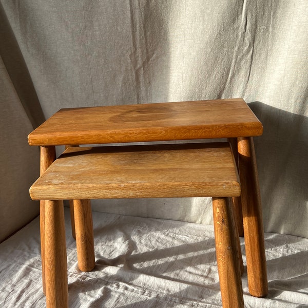 Vintage set of Brutalistic Stools / Side tables made of Solid Wood