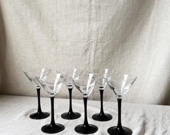 Festive Luminarc (martini) glasses, black high foot, vintage
