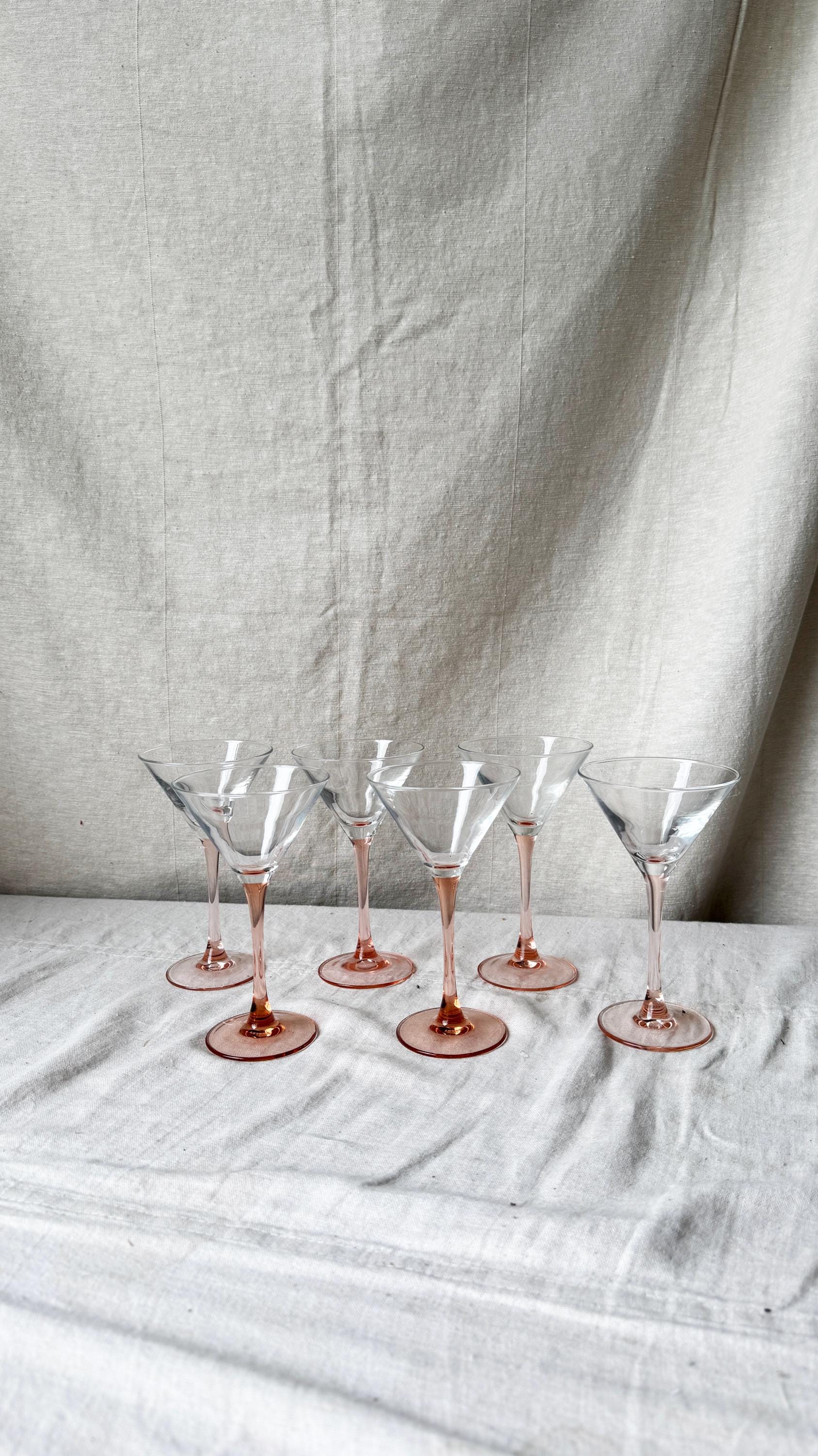 Festive Luminarc (martini) glasses, pink high foot, vintage