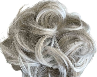 Messy Hair Bun Scrunchie Hairpiece Bun Extension light Grey Blonde Mix Hair Ponytail Hair Updo