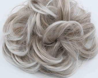 Blonde Grey Hair Bun Scrunchie Silver Blonde Hair Piece Curly Hair