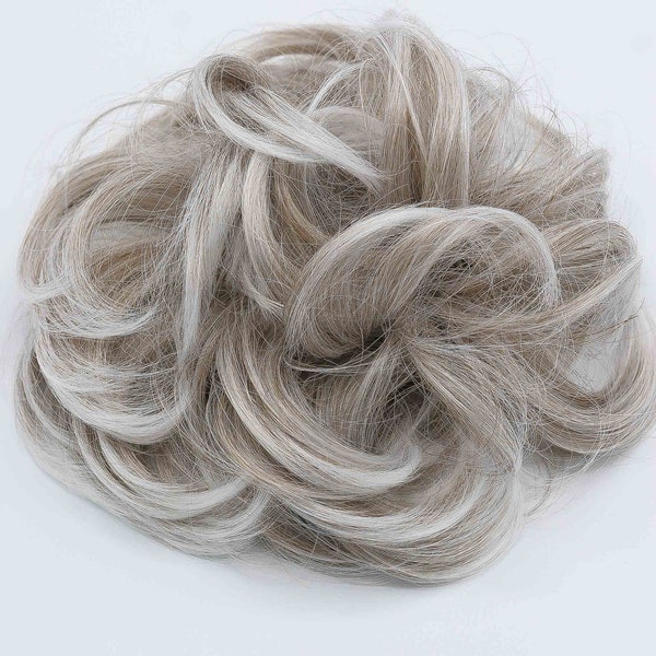 Blonde Grey Hair Bun Scrunchie Silver Blonde Hair Piece Curly Hair