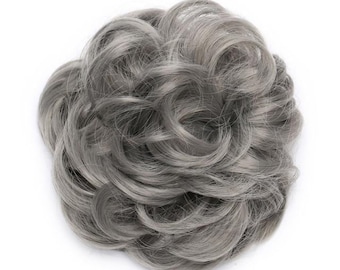 Grey Hair Bun Scrunchy Hair Curly Messy Bun Hair Piece Scrunchie Updo  Hair Extensions Real as Human