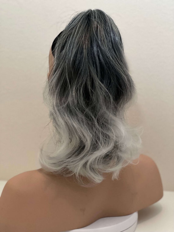 Mixed Salt and Peper Grey Clip on Ponytail Extension Claw Clip in