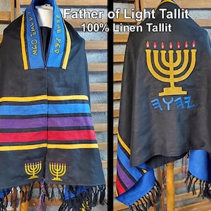 Father of Light Tallit | 100% Linen Medium Weight | Mishkan Prayer Shawl with tzitzit & Deluxe Features