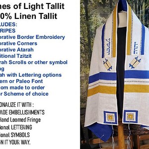 Stones of Light Tallit | 100% Linen Medium Weight | Tribal Pattern Prayer Shawl with tzitzit & Deluxe Features