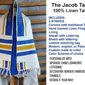 JacobTallit | 100% Linen Medium Weight | Classic Prayer Shawl with tzitzit & Deluxe Features | Yisraelite Garments