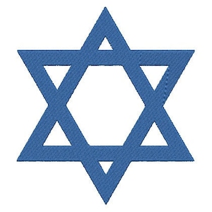 Pode incluir: Uma estrela azul de seis pontas, também conhecida como a Estrela de David.