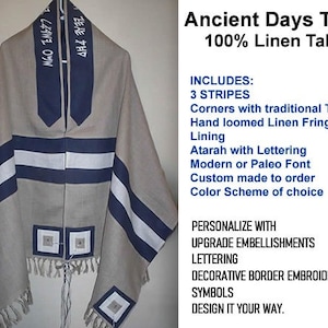 Ancient Days Tallit | Linen Medium Weight | Old Paths Elegant Prayer Shawl with tzitzit & Deluxe Features