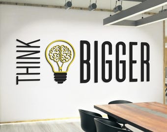 Motivational Workspace 3D Wall Decor – Custom Colors – THINK BIGGER Wooden 3D Wall Sign – Laser Cut Wooden Quote