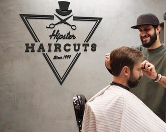 Your Barbershop or Hair Salon Logo Sign – 3D Wooden Wall Sign, Laser Cut & Hand Painted