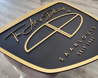Double 3D Wooden (your) Logo Sign – Hand Painted with Base