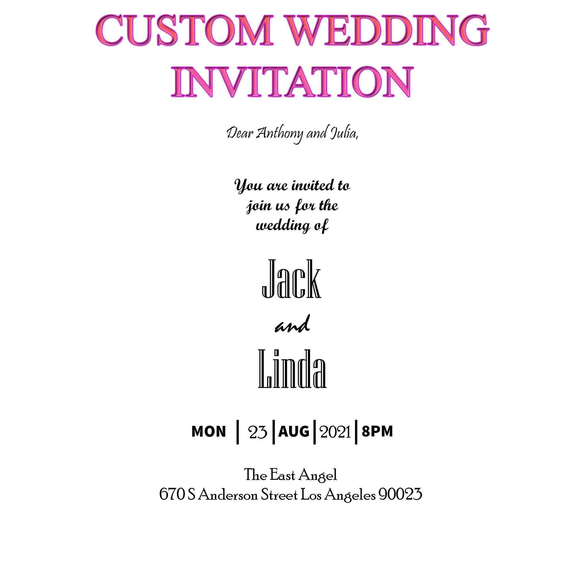 Electronic Wedding Invitation Custom Made Text Message | Etsy