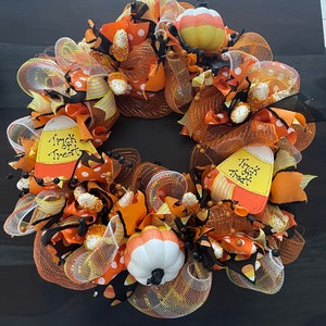 Candy Corn Trick-Or-Treat Halloween Ribbon Wreath