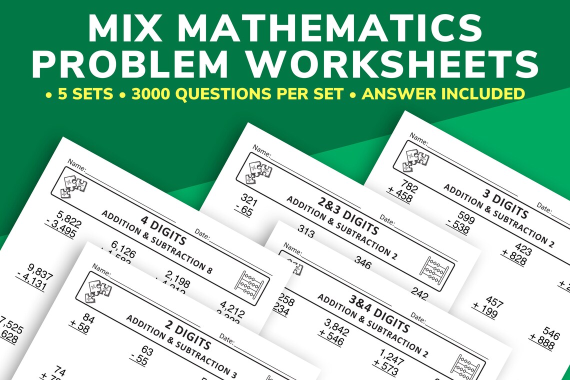 Printable Mix Problems Mathematics Worksheets for Kids Addition and ...