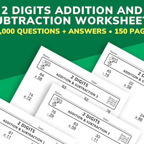 Printable Mix Problems Mathematics Worksheets For Kids | Double Digits Addition And Subtraction | 3,000 Questions + Answers