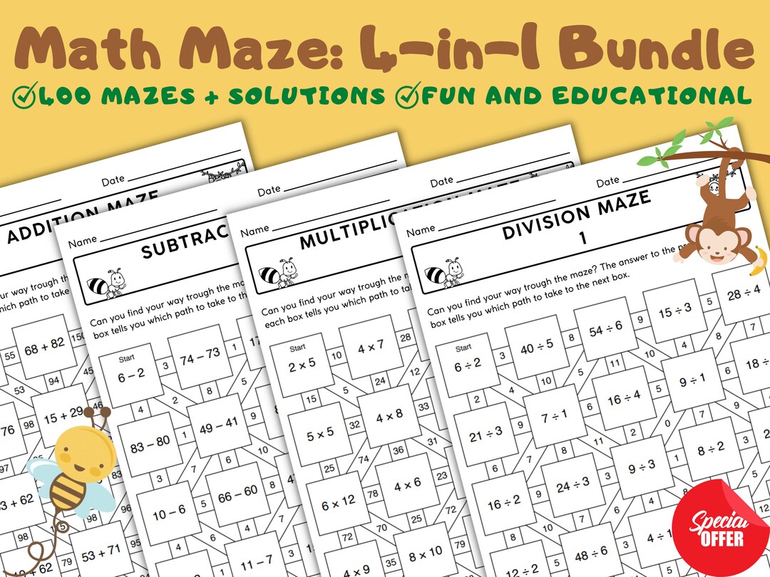 400 Printable Math Mazes for Kids Ages 5-8: Fun Addition - Etsy