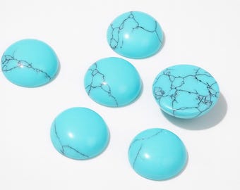 Blue Turquoise Cabochon, Round Oval Loose Gemstone, Spiderweb Vein Blue Stone, Polished Flat Back Cabochon for Ring Pendant Jewelry Making