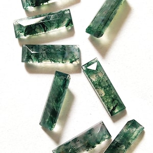 Natural Moss Agate Gemstone: Emerald Cut Baguette, AAA Grade
