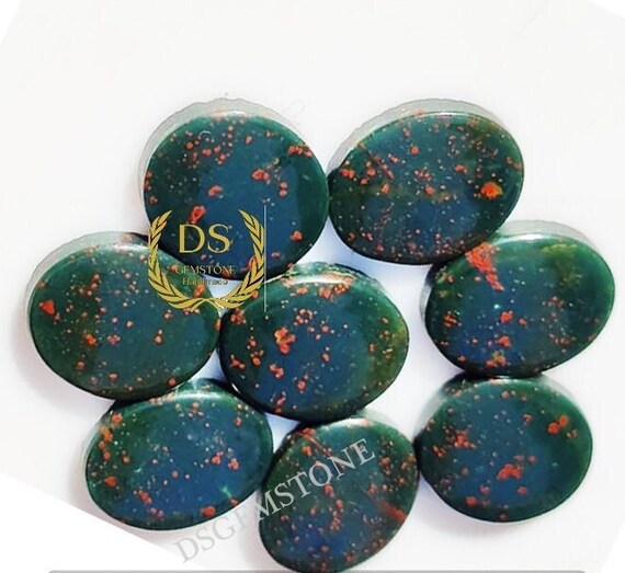 Bloodstone Cabochon: Natural Flat Oval Gemstone for Jewelry