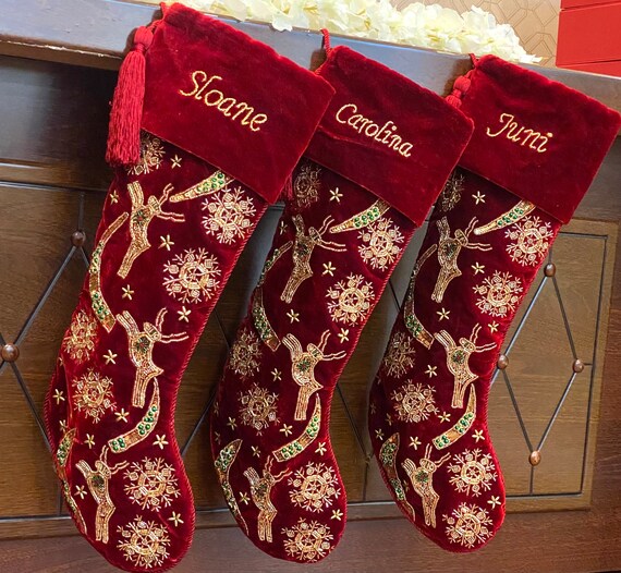 Calze natalizie rosse in velluto, confezione da 6 pezzi, con