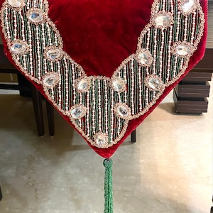 Decorative Red Velvet Table Runner Available in 11 sizes,36 to 120 Inches Handmade beaded Christmas decorations-holiday decor, gifts for her