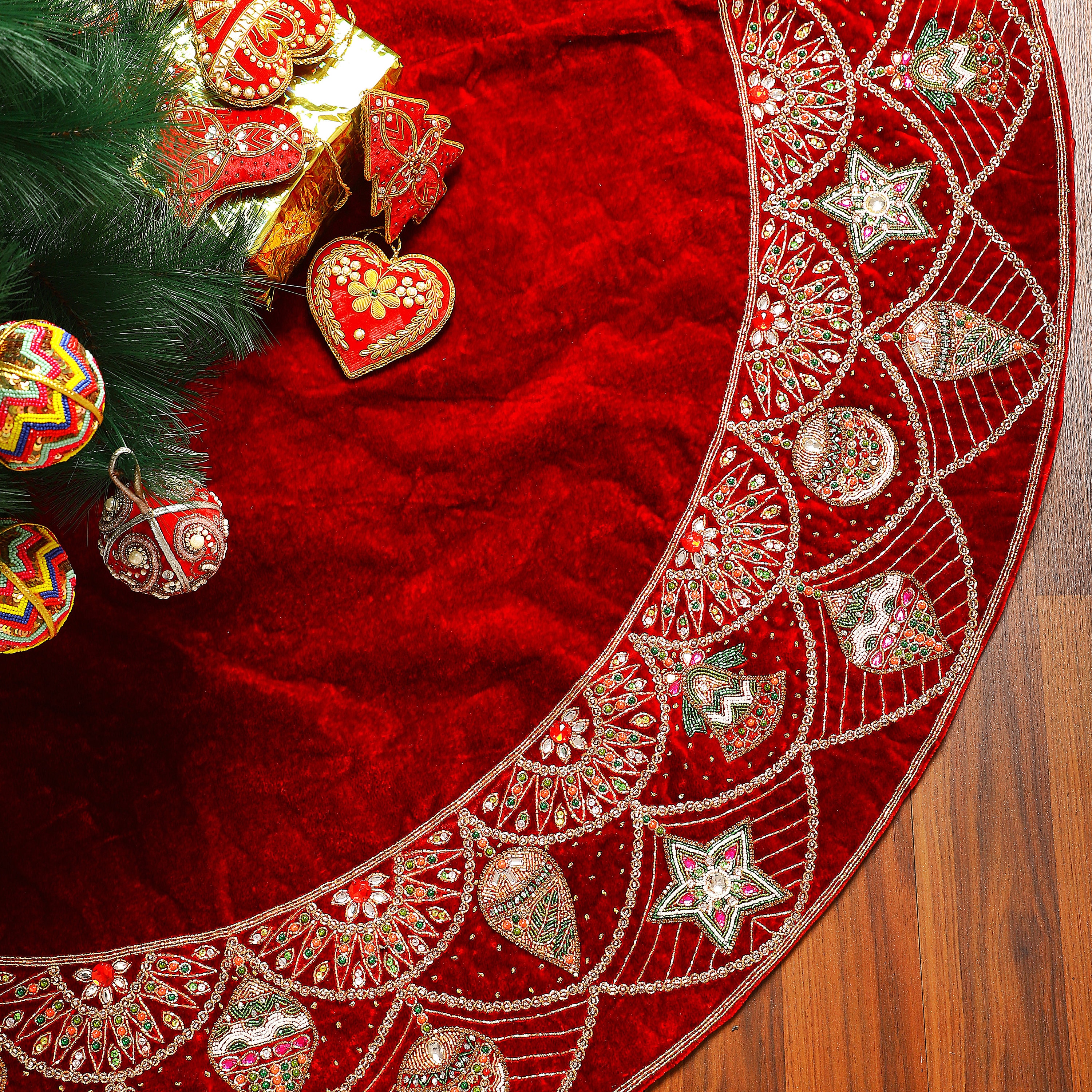 Red Velvet Christmas Tree Skirt 60 Handmade Large Tree Skirt
