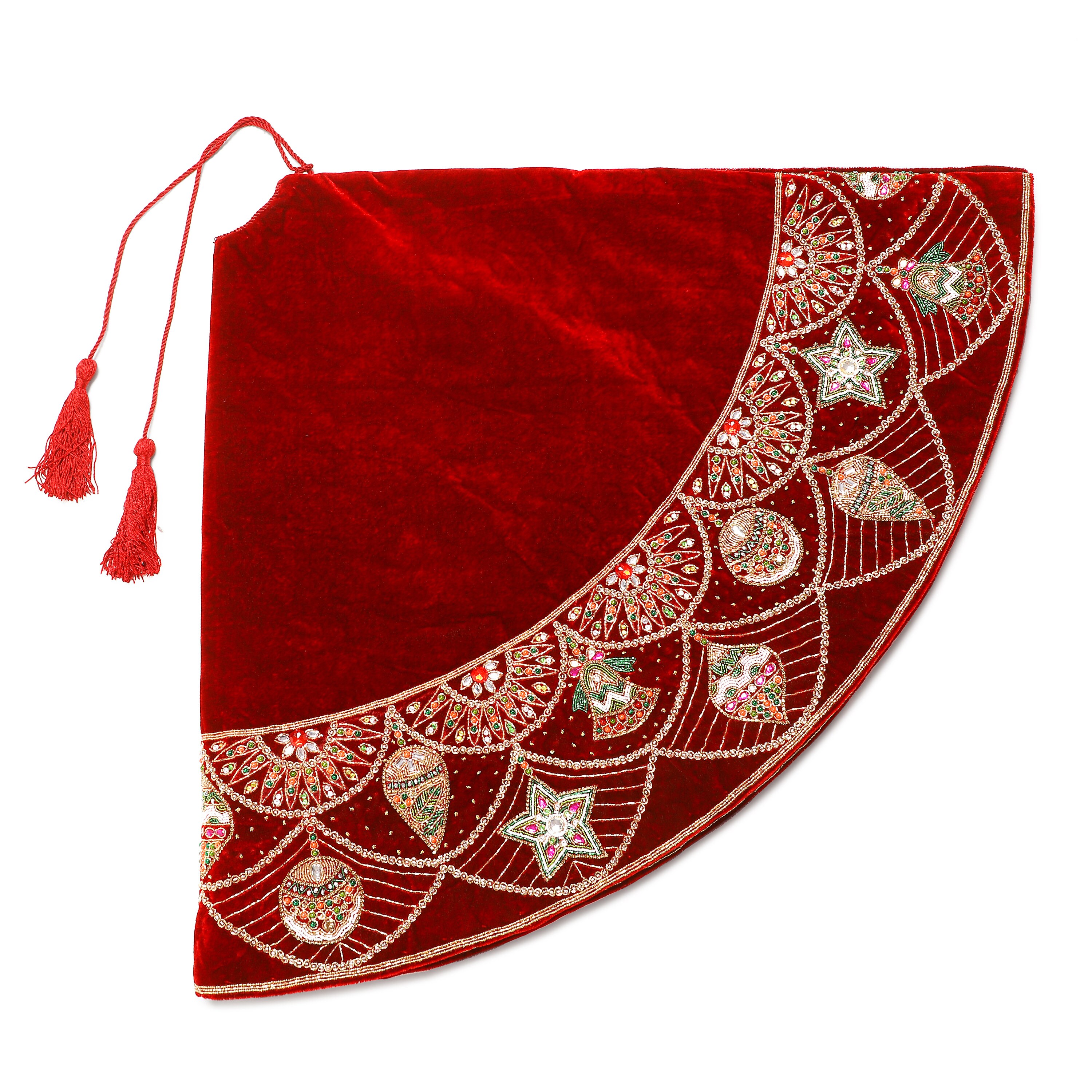 72 Red Christmas Tree Skirt Handmade Velvet Tree Skirt Large Ornament