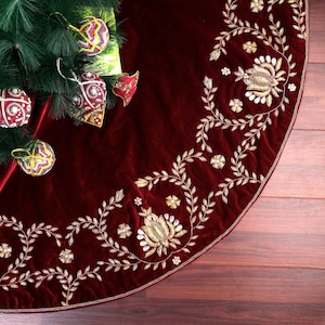 90&quot; Christmas Tree Skirt Handmade luxury Red Velvet Tree Skirt gold Beaded Christmas decorations Holiday decor xmas gifts christmas Heirloom