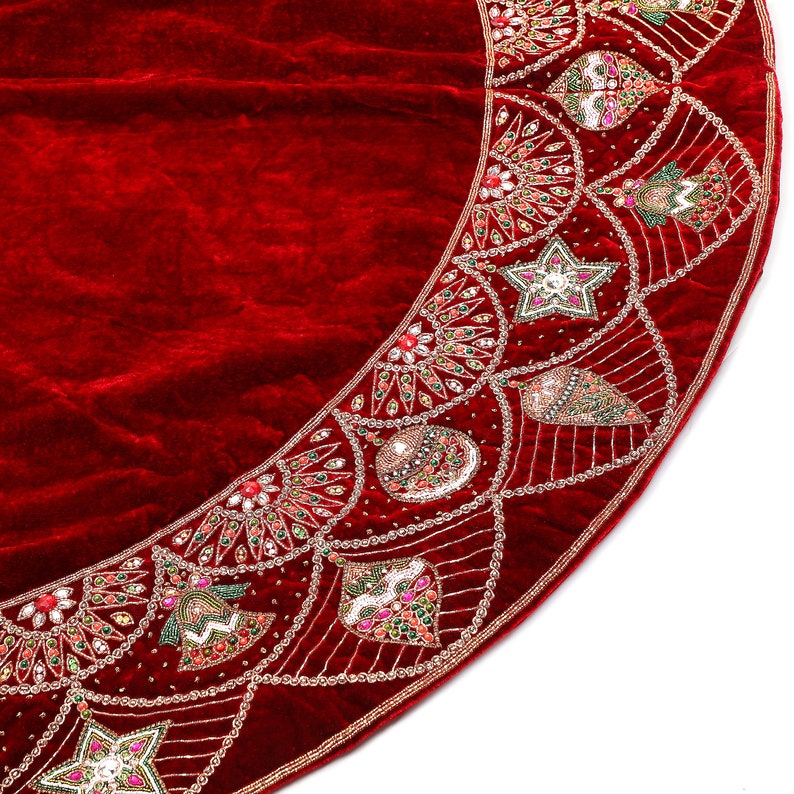 72 Red Christmas Tree Skirt Handmade Velvet Tree Skirt Large Ornament