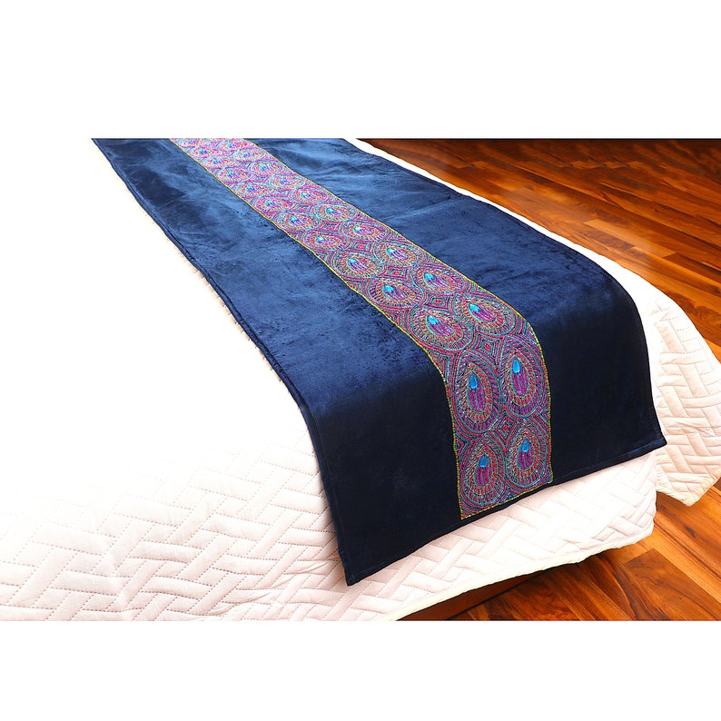 Navy Blue Bed Runner King/ca King/queen/twin Luxury Bed Etsy