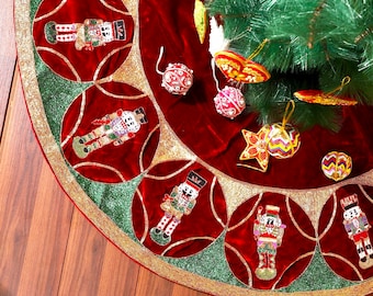 Nutcracker Christmas Tree Skirt 72 inch Extra Large Christmas Tree Skirt velvet Red tree skirt Christmas decorations tree skirt nutcracker