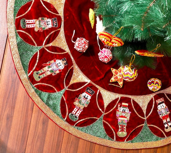 Nutcracker Christmas Tree Skirt 72 Inch Extra Large Christmas Tree Skirt Velvet Red Tree Skirt Christmas Decorations Tree Skirt Nutcracker Etsy