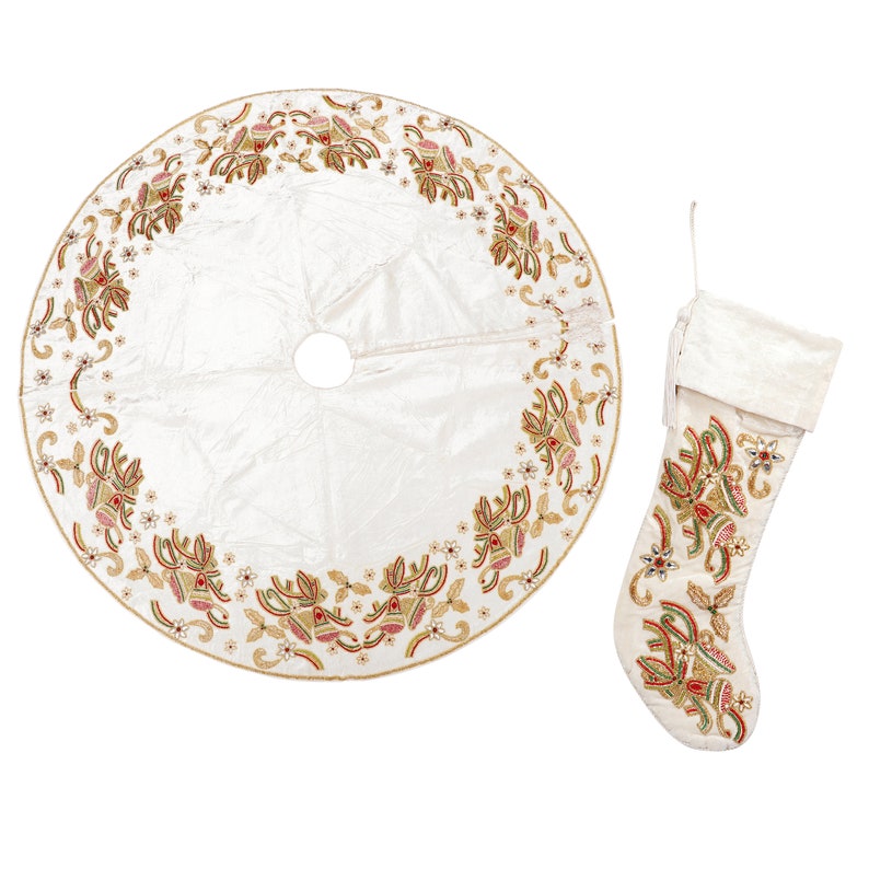 Handmade Velvet Christmas Tree Skirt & Stocking Set