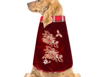 Red Christmas Dog jacket Embroided Velvet Christmas Dog Coat Christmas Bell Dog Coat Winter Dog Clothes christmas Dog gifts Holiday Dog gift