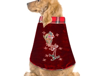 Red Christmas Dog jacket Embroided Velvet Christmas Dog Coat  Santa Dog jacket Winter Dog Clothes christmas Dog gifts, holiday Dog gift