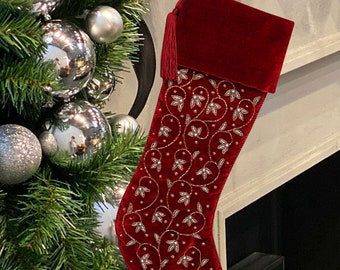 Personalised Velvet Christmas stocking Red christmas stocking Fireplace christmas decorations Handmade Christmas gifts christmas heirloom