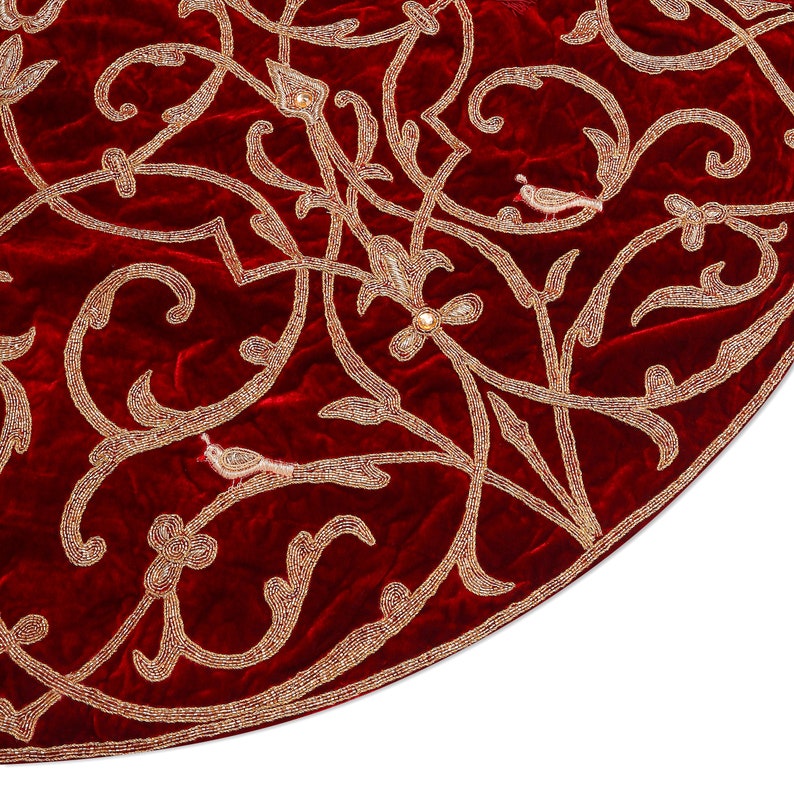 Red Christmas Tree Skirt 60 inch Extra Large Christmas Tree Skirt velvet Partridge Bird tree skirt Christmas decorations Christmas gift image 7