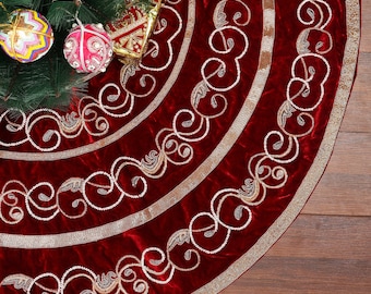 72 inch Christmas Tree Skirt Red Extra Large Christmas Tree Skirt Red Velvet tree skirt Swirl Christmas decorations Heirloom Christmas gift