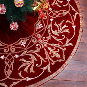 Rood fluweel spiraalblad kerstboom rok 60&quot; handgemaakte grote boom rok luxe kerstversieringen vakantie erfstuk kerstcadeaus